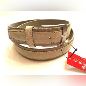 Intarsi Brand Unisex Leather And Cloth Belt Light Beige Made In Italy